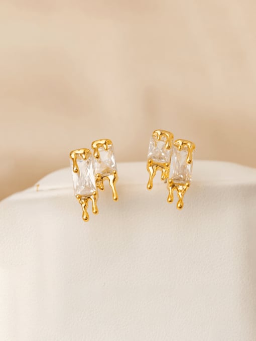 18K gold Brass Cubic Zirconia Water Drop Minimalist Stud Earring