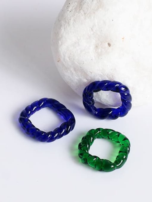 Five Color Hand  Glass Multi Color Twist Square Minimalist Band Ring 2