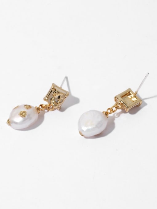TINGS Brass Freshwater Pearl Geometric Vintage Drop Earring 3