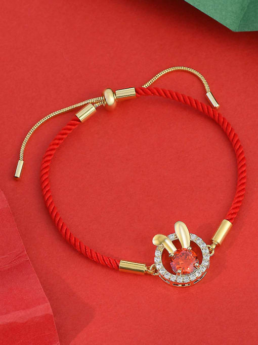 Gold SL61258 Brass Cubic Zirconia Rabbit Dainty Adjustable Bracelet