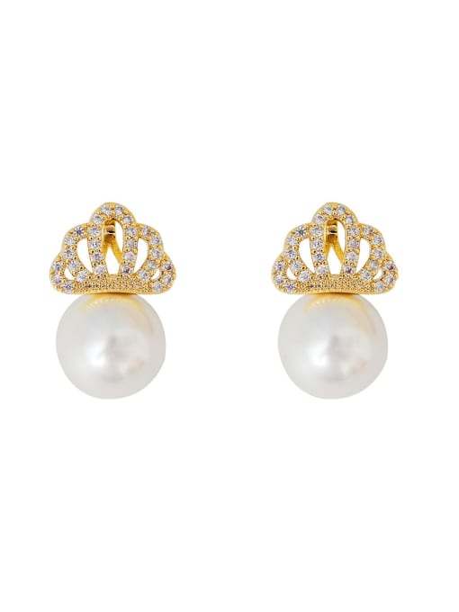 HYACINTH Copper Imitation Pearl Crown Dainty Stud Trend Korean Fashion Earring 2