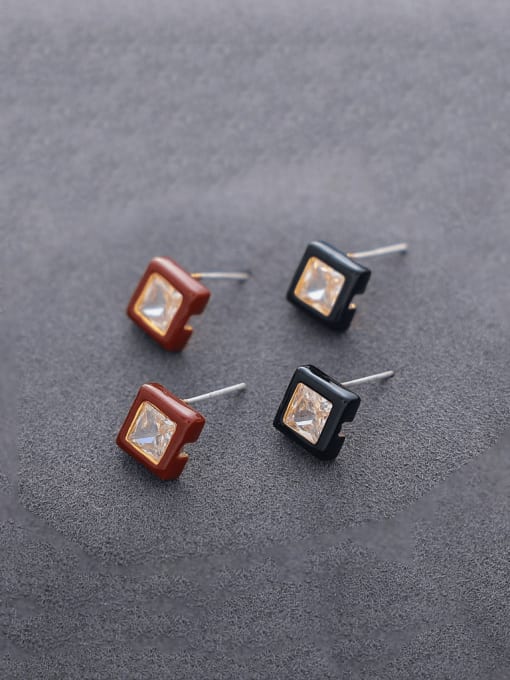 Five Color Brass Enamel Square Minimalist Stud Earring 2