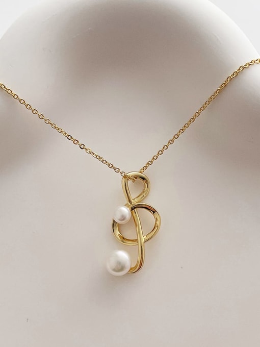ZRUI Brass Freshwater Pearl Geometric Dainty Necklace 2