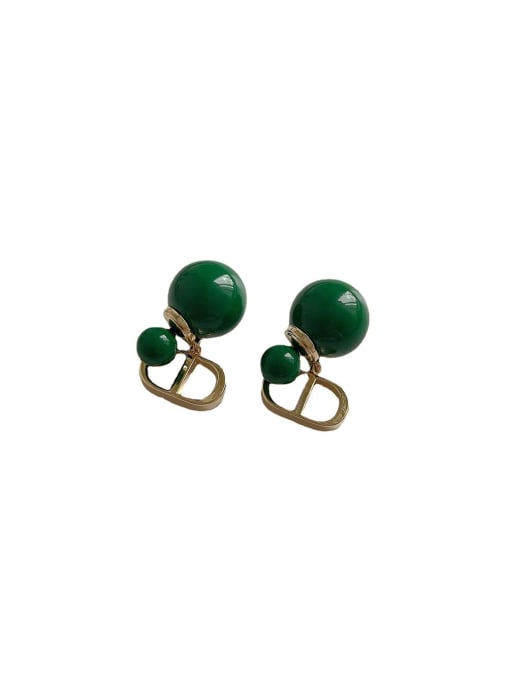 E43 Front and back wear Brass Resin Green Geometric Trend Stud Earring