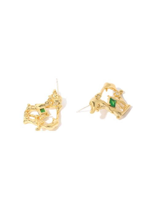 Green Zircon Earrings Brass Cubic Zirconia Irregular Vintage Stud Earring