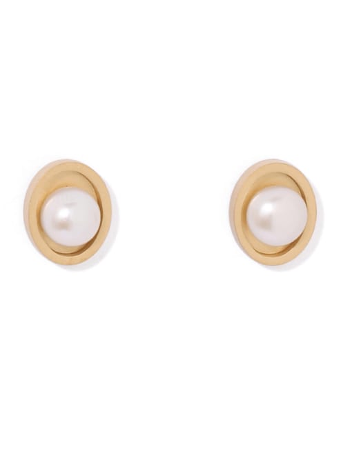golden Titanium Steel Imitation Pearl Geometric Minimalist Stud Earring