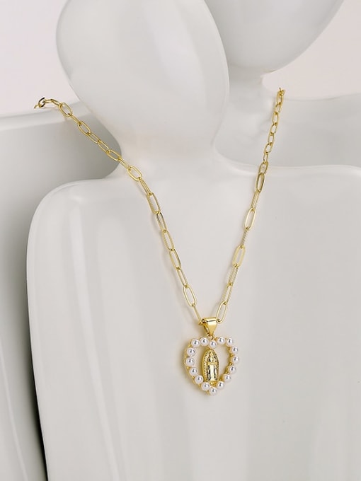 AOG Brass Imitation Pearl Geometric Vintage Regligious Necklace 1