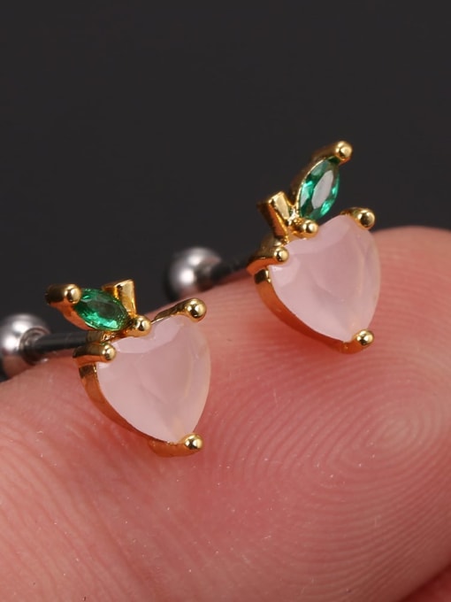 33 1 peach (pair) Brass Cubic Zirconia Multi Color Friut Cute Stud Earring