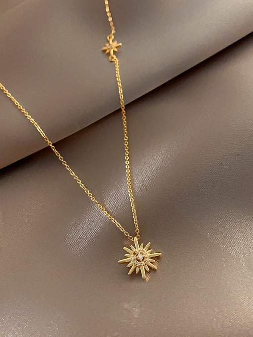 Golden Zinc Alloy Rhinestone White Star Dainty Necklace