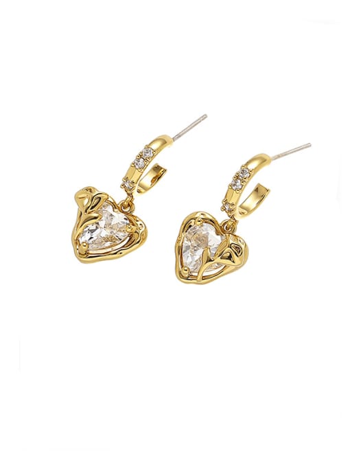 Earrings 2.4cm*1.1cm Brass Cubic Zirconia Minimalist Heart  Earring and Necklace Set