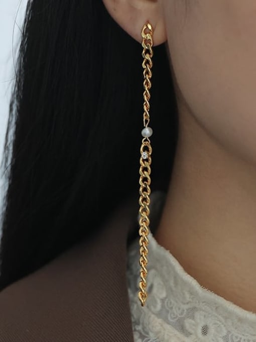 Five Color Brass Tassel Vintage Asymmetry Holllow Chain  Threader Earring 2