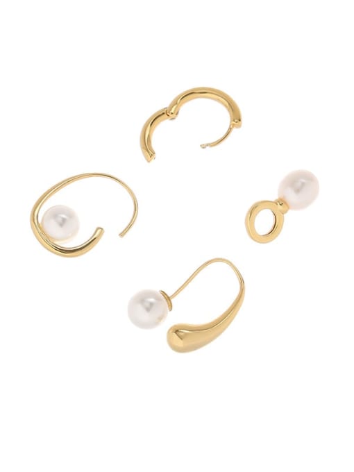 Five Color Brass Imitation Pearl Geometric Minimalist Stud Earring 3