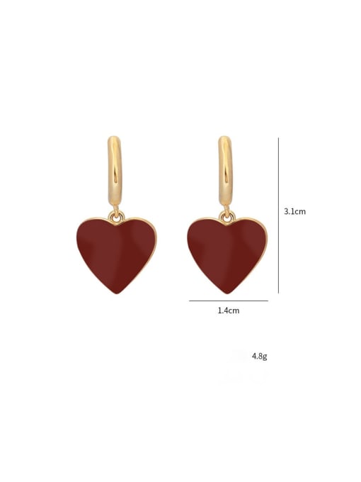 YOUH Brass Red Enamel Heart Dainty Stud Earring 2