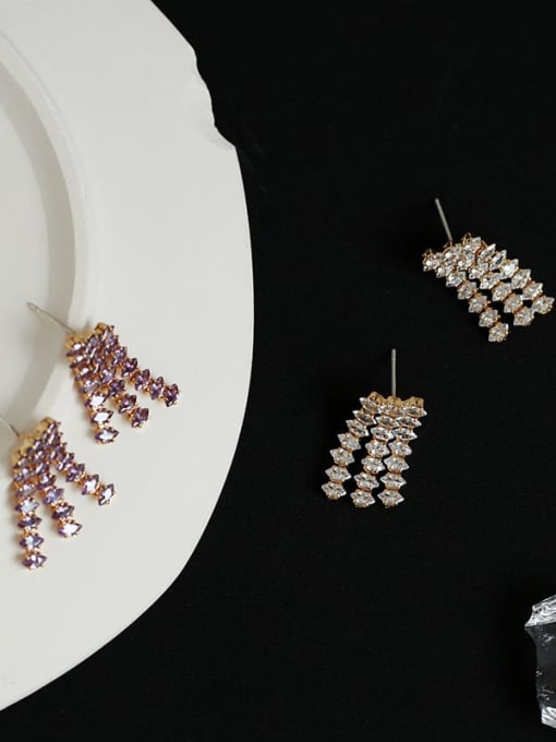 Five Color Brass Cubic Zirconia Tassel Minimalist Drop Earring