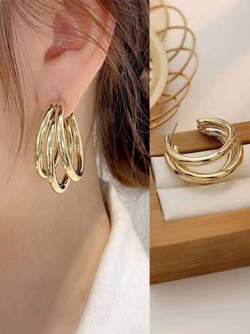 HYACINTH Copper  Minimalist Double Layer Round  Trend Korean Fashion Earring 1