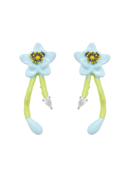 Five Color Brass Multi Color Enamel Flower Cute Stud Earring 3