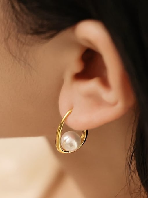 Five Color Brass Imitation Pearl Geometric Minimalist Hook Earring 1