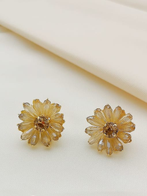 Retro flowers Copper imitation  Crystal Flower Dainty Stud Trend Korean Fashion Earring