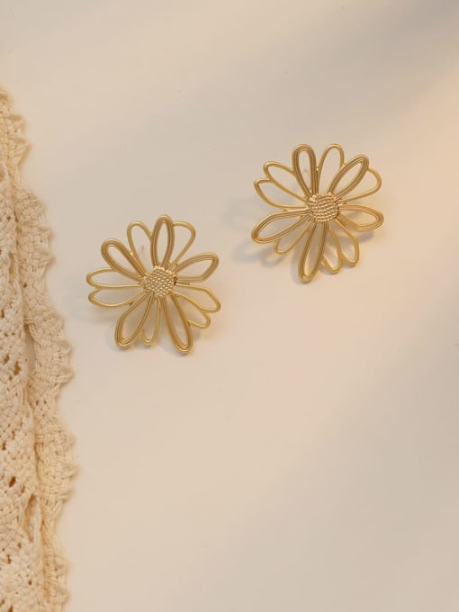 matte  gold Copper Holoow  Flower Minimalist Stud Trend Korean Fashion Earring