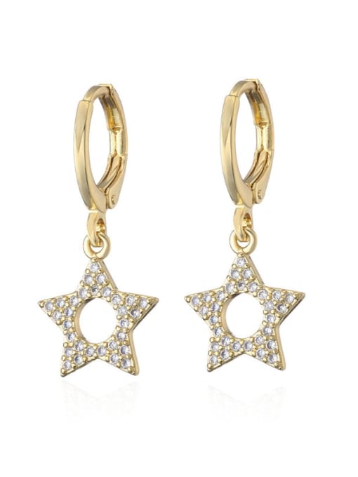 40791 Brass Cubic Zirconia Five-pointed star Vintage Huggie Earring