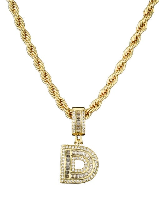D Brass Cubic Zirconia  Vintage Letter Pendant Necklace