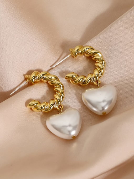 HYACINTH Brass Freshwater Pearl Heart Vintage Drop Earring 2