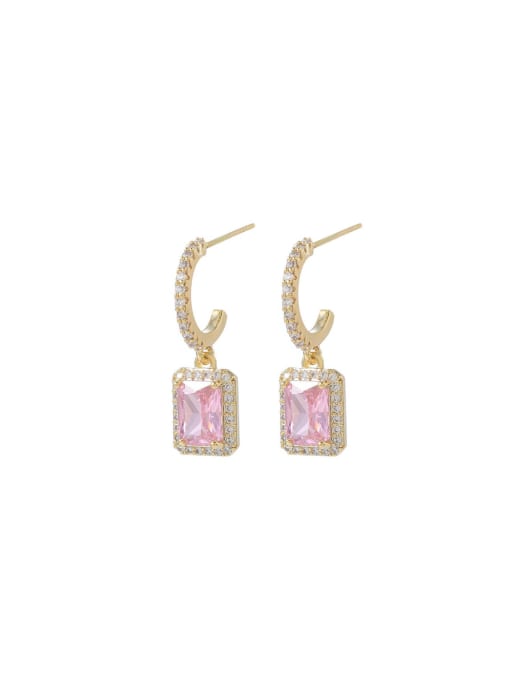 YOUH Brass Cubic Zirconia Pink Geometric Dainty Drop Earring 0