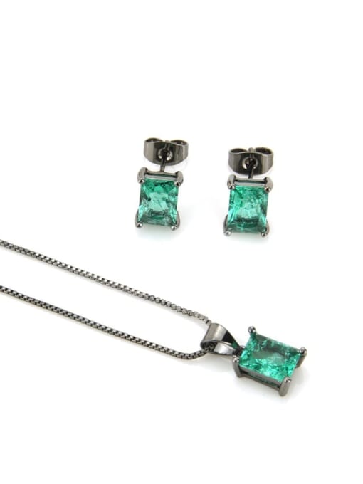 Black green zircon plating Brass Rectangle Cubic Zirconia Earring and Necklace Set