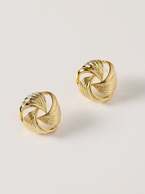 16K gold Brass Hollow Geometric Vintage Stud Trend Korean Fashion Earring