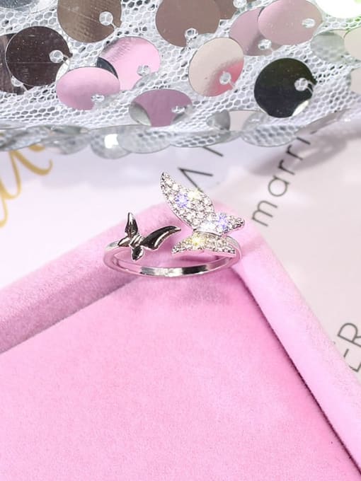 silvery Alloy+ Rhinestone White Butterfly Trend Ring/Free Size Ring