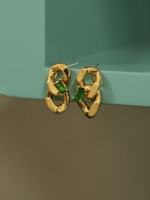 Five Color Brass Cubic Zirconia Geometric Hip Hop Stud Earring 0