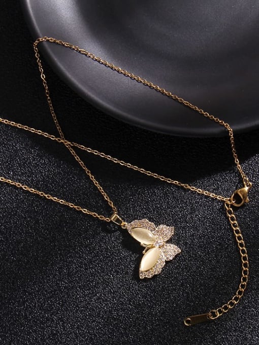 A309 Copper Cats Eye Flower Butterfly  Trend  Pendant Necklace