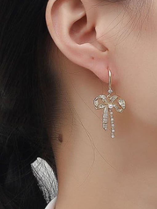 HYACINTH Brass Cubic Zirconia Bowknot Dainty Drop Trend Korean Fashion Earring 2
