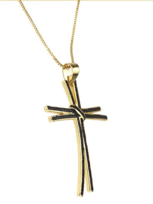 Gold Plated Black zirconium Brass Rhinestone Cross Dainty Regligious Necklace