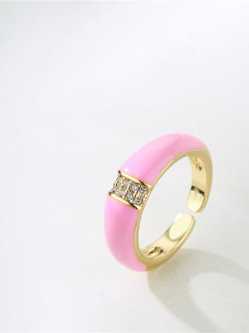 11096 Brass Enamel Cubic Zirconia Round Minimalist Band Ring