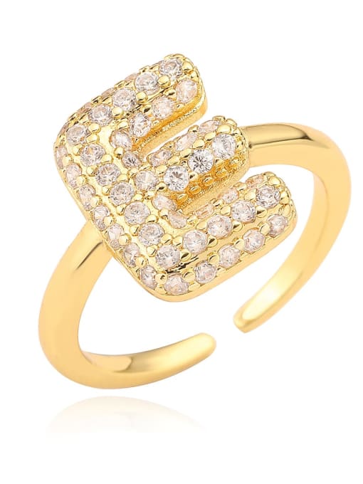 E Brass Cubic Zirconia Letter Minimalist Band Ring
