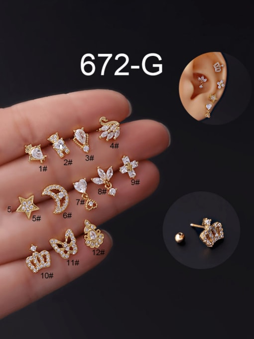 HISON Brass Cubic Zirconia Crown Cute Single Earring 1