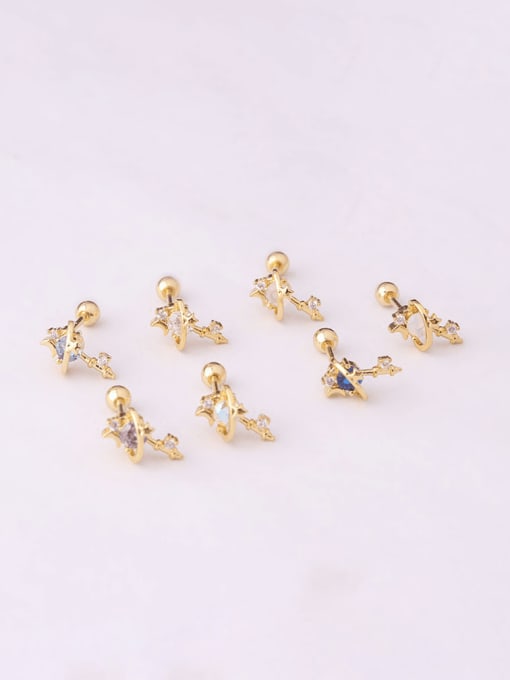 726 gold Brass Cubic Zirconia Star Moon Vintage Single Earring(Single Only One)