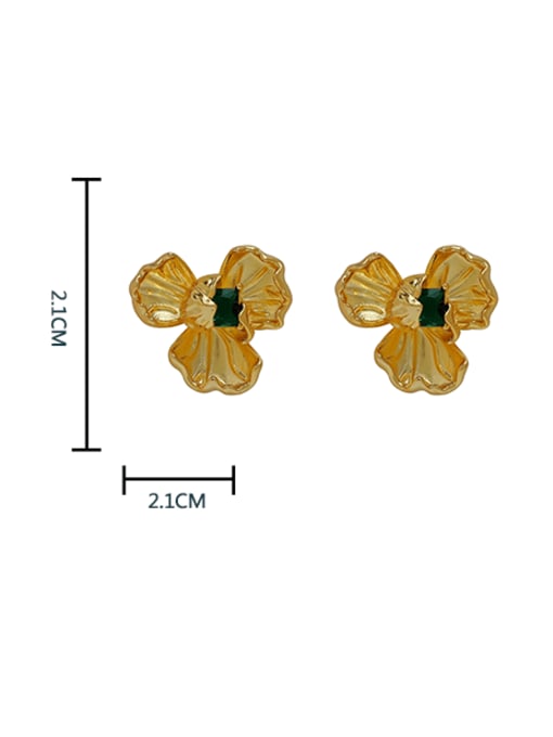 HYACINTH Brass Cubic Zirconia Flower Vintage Stud Earring 4
