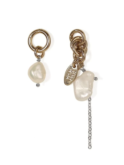 ACCA Brass Freshwater Pearl Asymmetric Irregular Vintage Chandelier Earring 0