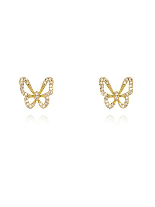 gold Copper Rhinestone Butterfly Cute Stud Trend Korean Fashion Earring