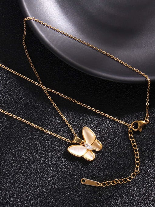 A312 Copper Cats Eye Flower Butterfly  Trend  Pendant Necklace