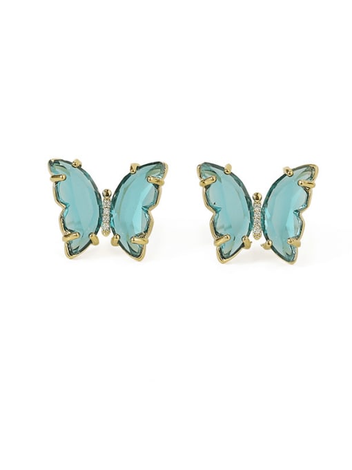 Light Blue Earrings Brass Glass Stone Butterfly Minimalist Pendant Necklace
