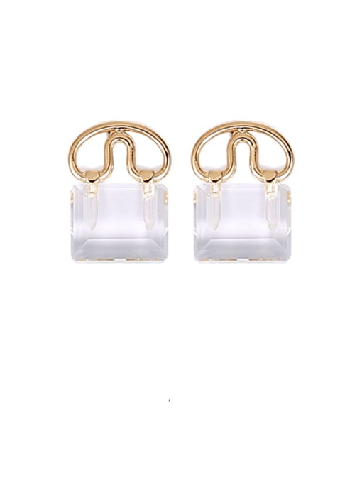 Transparent Earring Brass Glass Stone Locket Hip Hop Huggie Earring