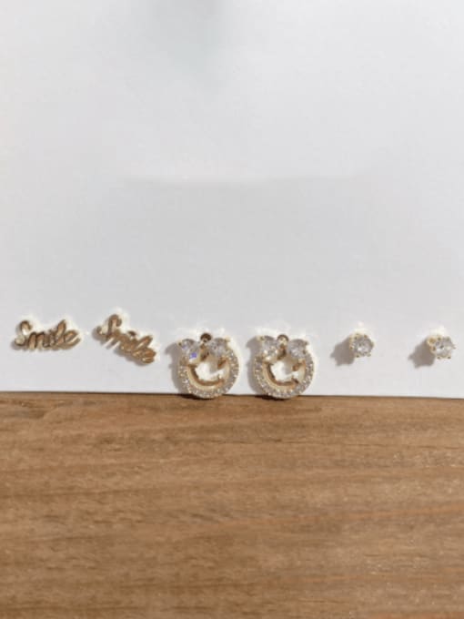 ZRUI Brass Cubic Zirconia  Trend Smiley Letter Stud Earring 1