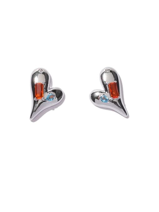 ACCA Brass Cubic Zirconia Heart Minimalist Stud Earring 0