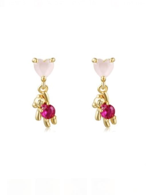 Purple peach heart Brass Cubic Zirconia Multi Color Irregular Cute Stud Earring