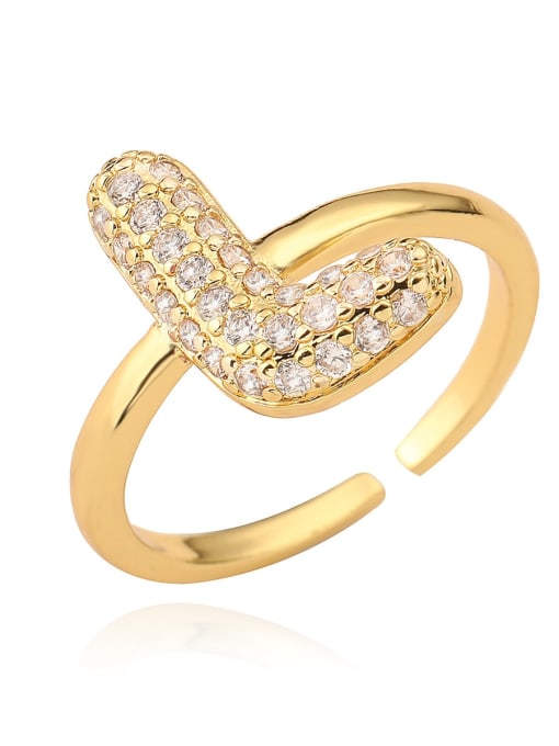 L Brass Cubic Zirconia Letter Minimalist Band Ring