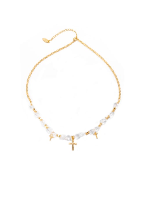Five Color Brass Natural Stone Irregular Minimalist Necklace 0
