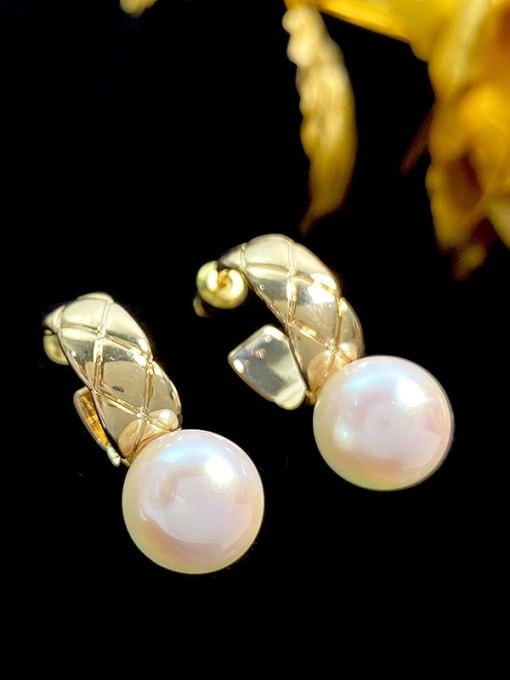 SUUTO Brass Imitation Pearl Geometric Dainty Stud Earring 1